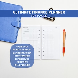 Finance Planner Inserts | Personal Filofax 6 Ring Binder | Monthly Budget, Savings Goals