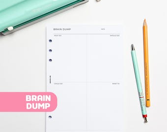 Brain Dump A5 Planner Inserts | Filofax 6 Ring Binder | Task Tracker