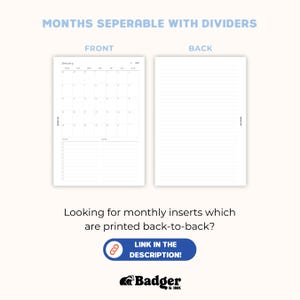 two different views of a calendar page, with the front and back views side by side. The calendar page is printed with months and days, and there are two blank pages next to it.