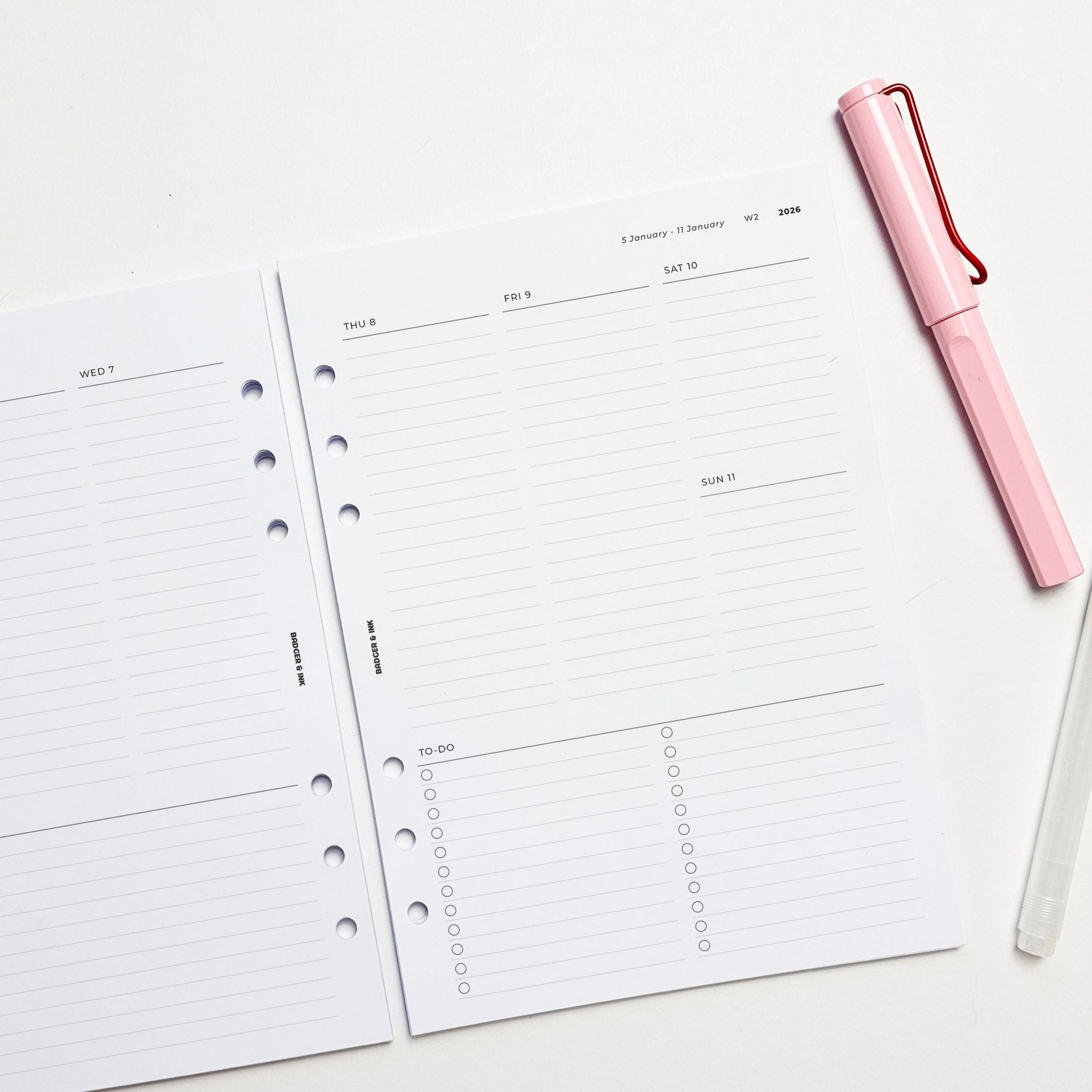 Dated Weekly A5 Planner Inserts | Filofax 6 Ring Binder | Week on Two ...