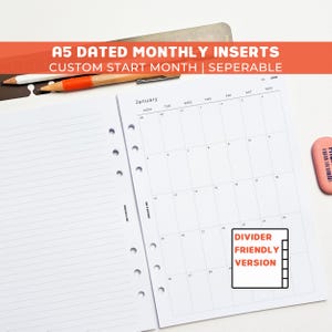 Dated Monthly A5 Planner Inserts | Filofax 6 Ring Binder | 2026 Diary | Single Page