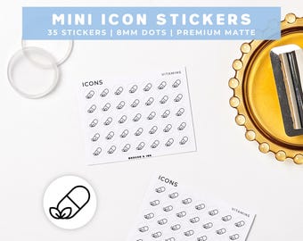 Vitamins Planner Stickers | Vitamin Reminder, Supplements, Health, Mini Icon Sticker Sheet