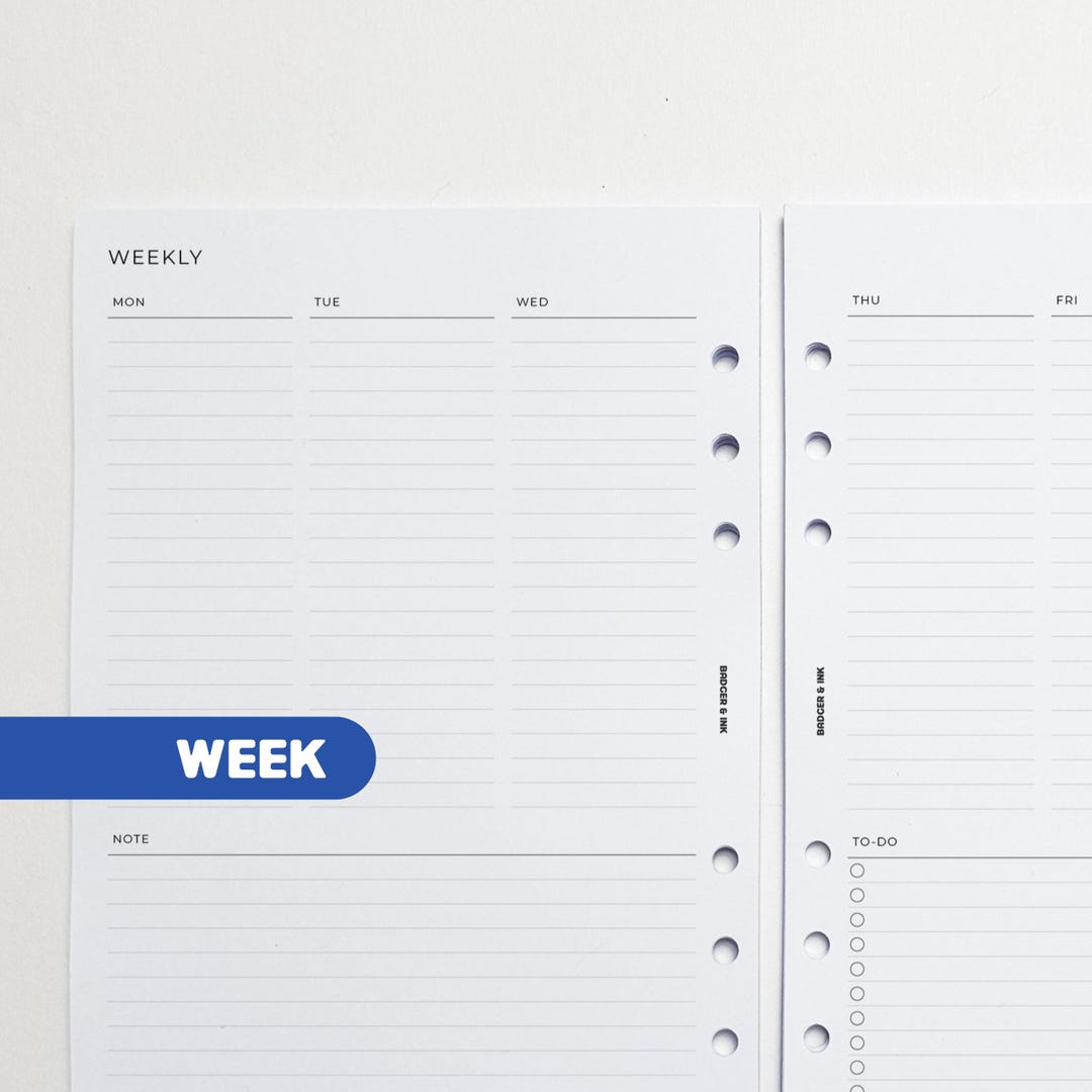 PRINTED A5 Weekly Planner Inserts | 6 Ring Organiser | Undated | Weekly ...
