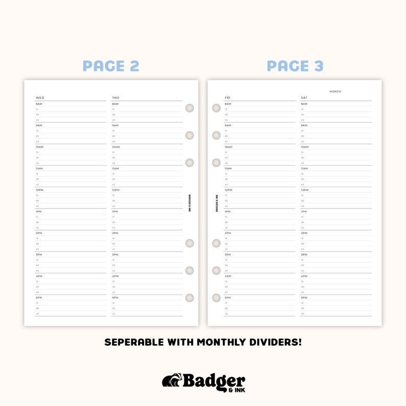 Weekly A5 Planner Inserts | Filofax 6 Ring Binder | Undated Week on ...