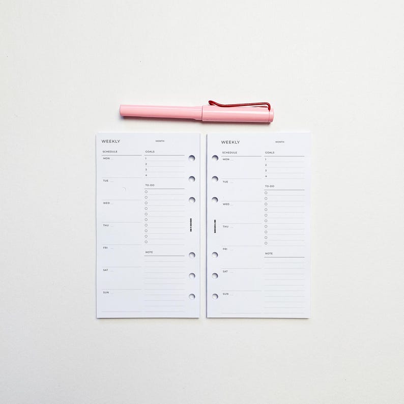 Weekly Planner Inserts | Personal Filofax 6 Ring Binder | Undated Week ...