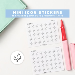 Water Tracker Planner Stickers | Hydration Log, Daily Wellness Goals Mini Icon Sticker Sheet