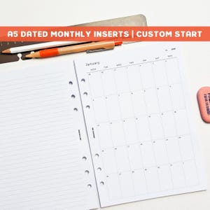 DATED A5 Monthly Planner Inserts | Printed | Separable | 6 Ring Organiser | Disc | Agenda Refill | Grid Calendar | Month on One Page | MO1P