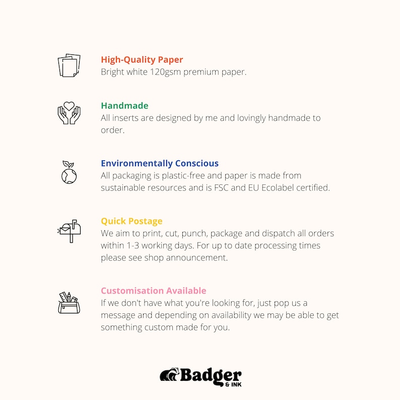 a list of different types of paper on a white background