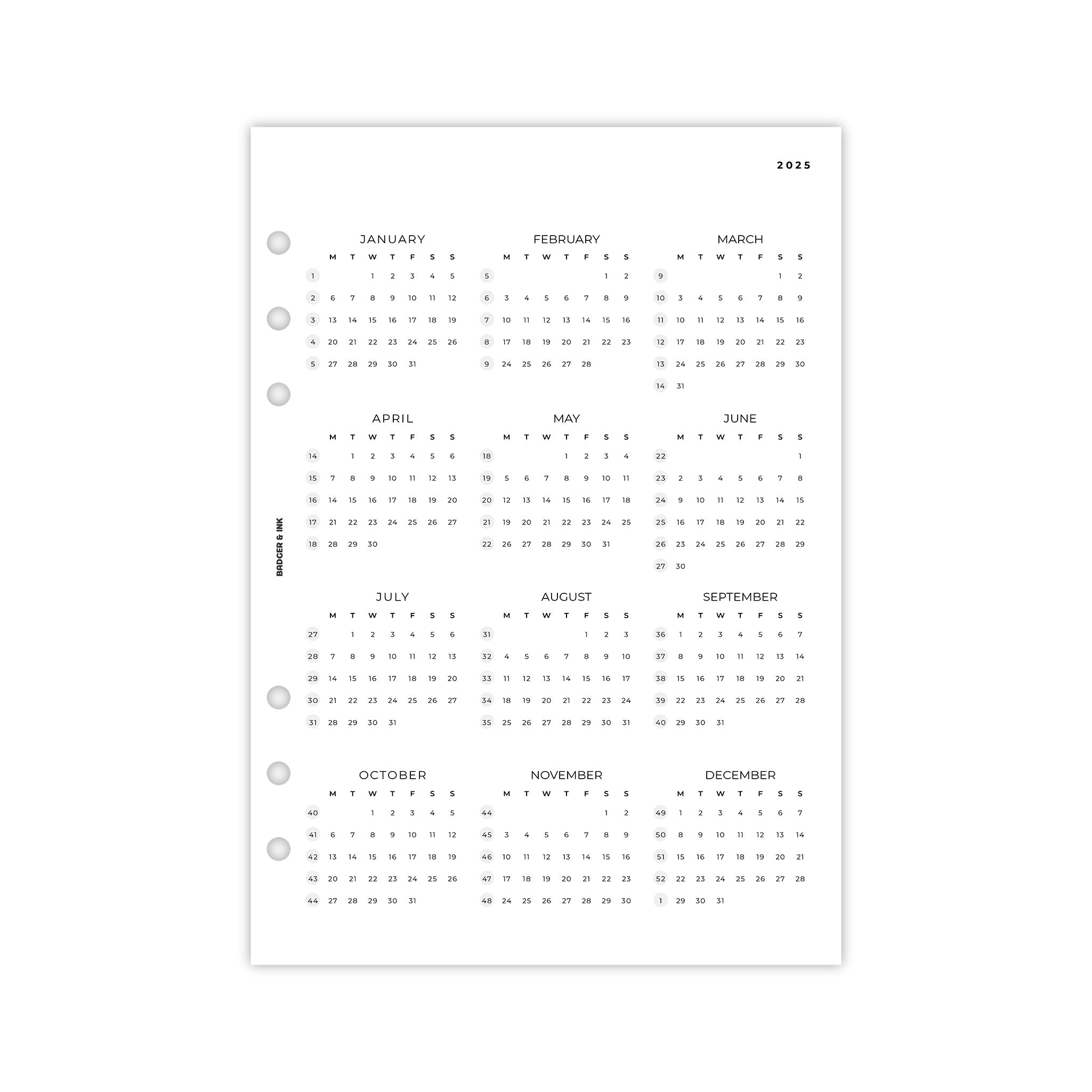 Yearly Calendar A5 Planner Inserts | Filofax 6 Ring Binder | 2027 ...