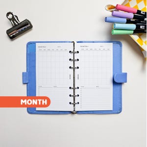 Monthly Planner Inserts | Personal Filofax 6 Ring Binder | Undated Month on One Page