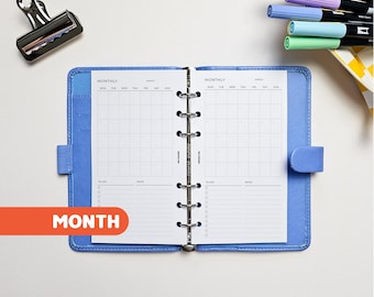 Monthly Planner Inserts | Personal Filofax 6 Ring Binder | Undated Month on One Page