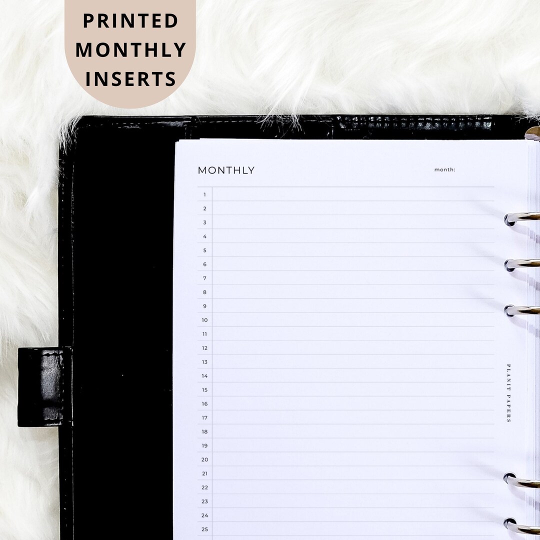 PRINTED A5 Monthly Planner Inserts Separable 6 Ring Binder Disc Agenda