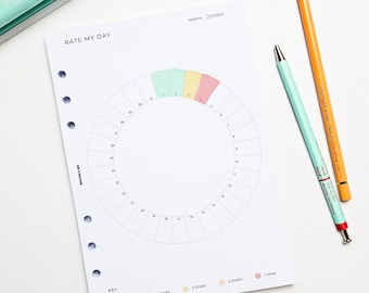 Rate My Day Tracker A5 Planner Inserts | Filofax 6 Ring Binder | Daily Mood Journal