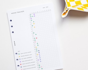 Yearly Mood Tracker A5 Planner Inserts | Filofax 6 Ring Binder | Year in Pixels