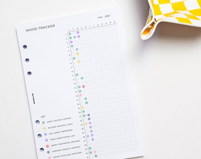 Yearly Mood Tracker A5 Planner Inserts | Filofax 6 Ring Binder | Year in Pixels