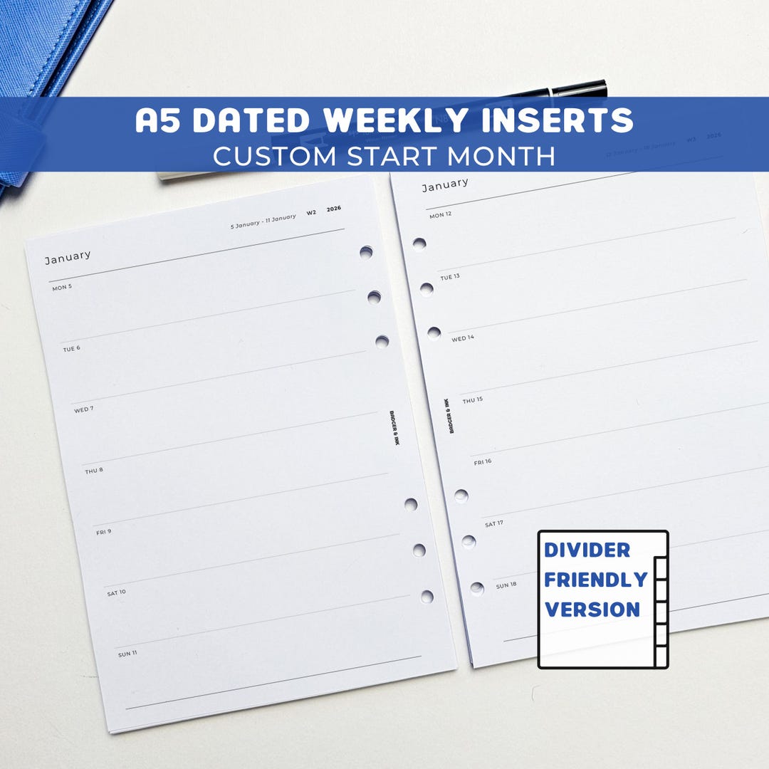 A5 Weekly Planner Inserts | Week Schedule | 6 Ring Binder, Filofax ...