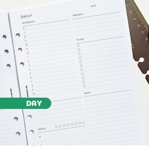 Daily A5 Planner Inserts | Filofax 6 Ring Binder | Undated Day Per Page