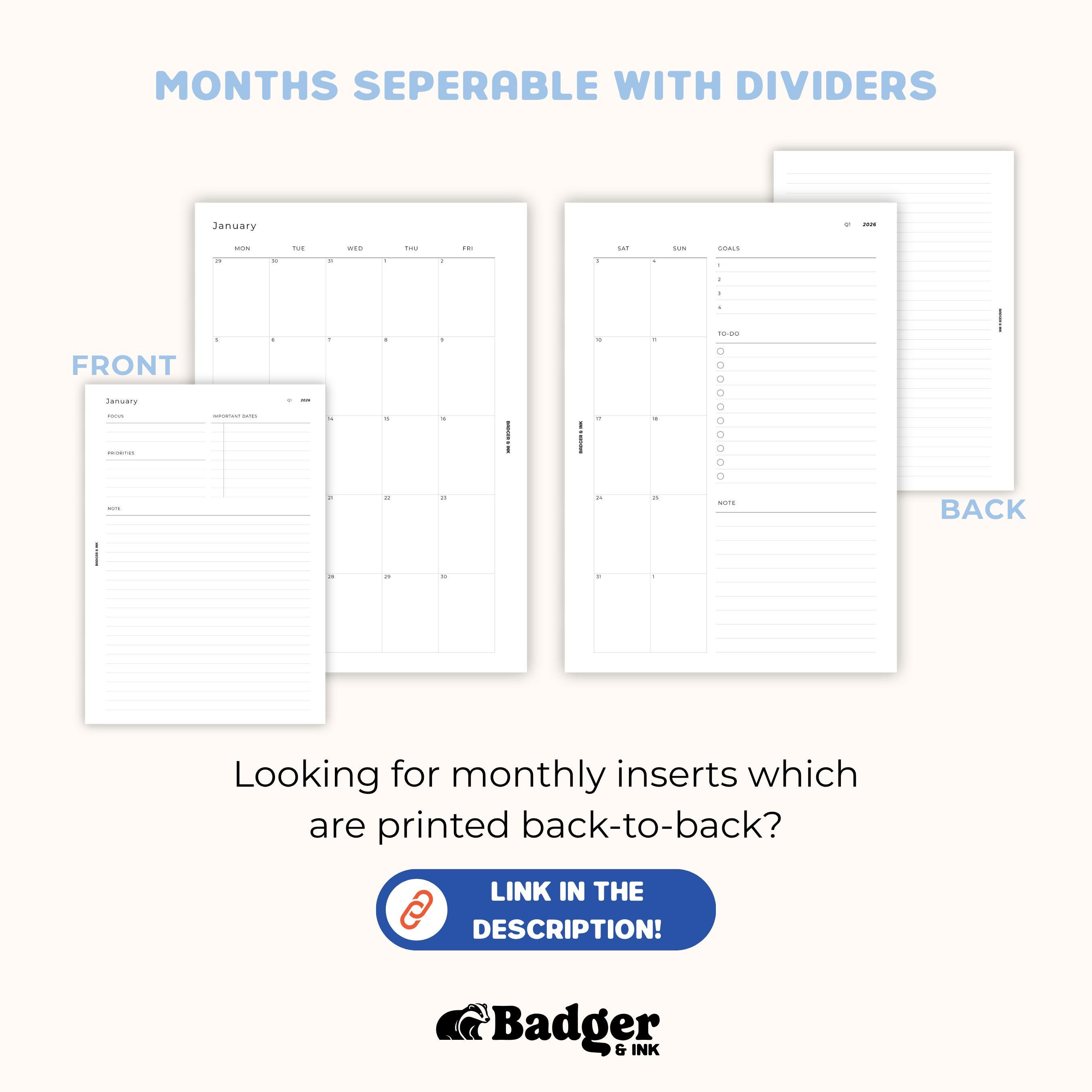 Monthly A5 Planner Inserts | Filofax 6 Ring Binder | Dated 2026 Diary ...