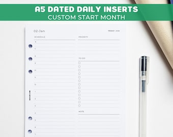 Daily A5 Planner Inserts | Filofax 6 Ring Binder | Dated 2026 Diary