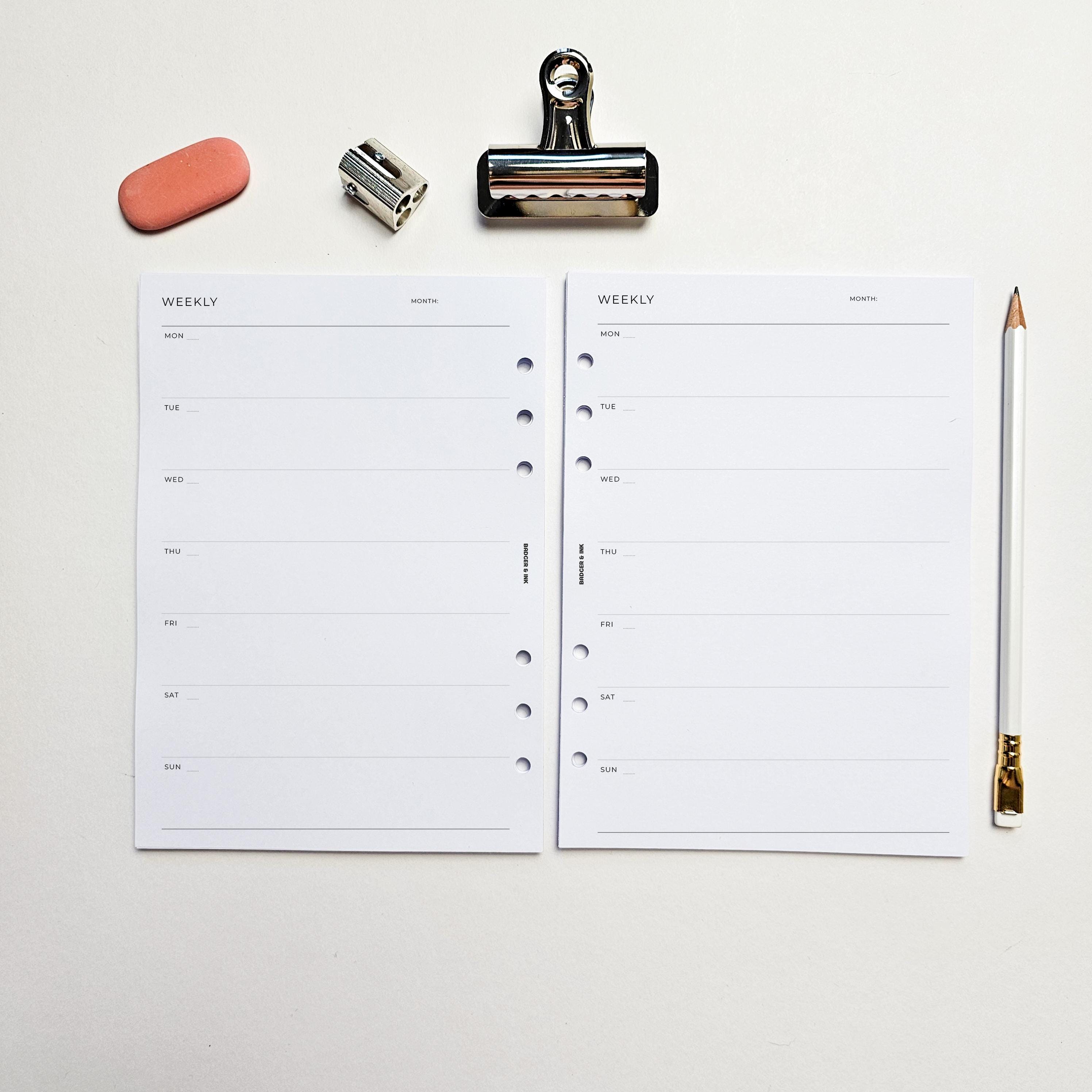Weekly A5 Planner Inserts | Filofax 6 Ring Binder | Undated Week on One ...