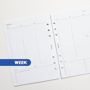 Weekly A5 Planner Inserts | Filofax 6 Ring Binder | Undated Week on Two Pages