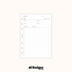 Recipe A5 Planner Inserts | Filofax 6 Ring Binder image 4