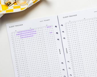 Monthly Sleep Tracker A5 Planner Inserts | Filofax 6 Ring Binder | Wellness Journal