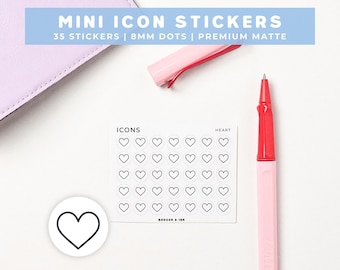 Heart Planner Stickers | Self Care, Wellness, Gratitude, Love Mini Icon Sticker Sheet