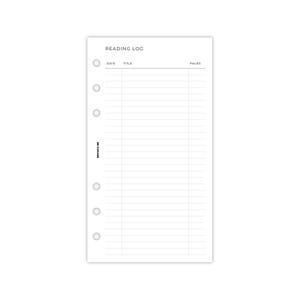 a white paper with the words reading log on it