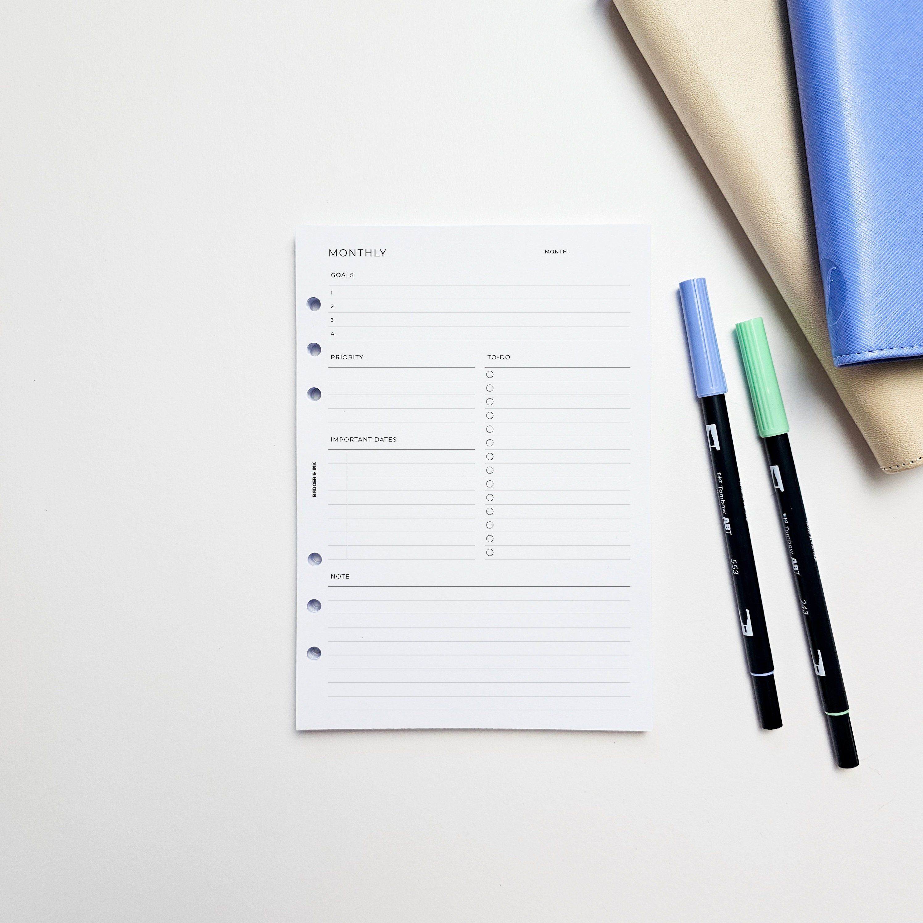 Monthly A5 Planner Inserts | Filofax 6 Ring Binder | Undated Month on ...