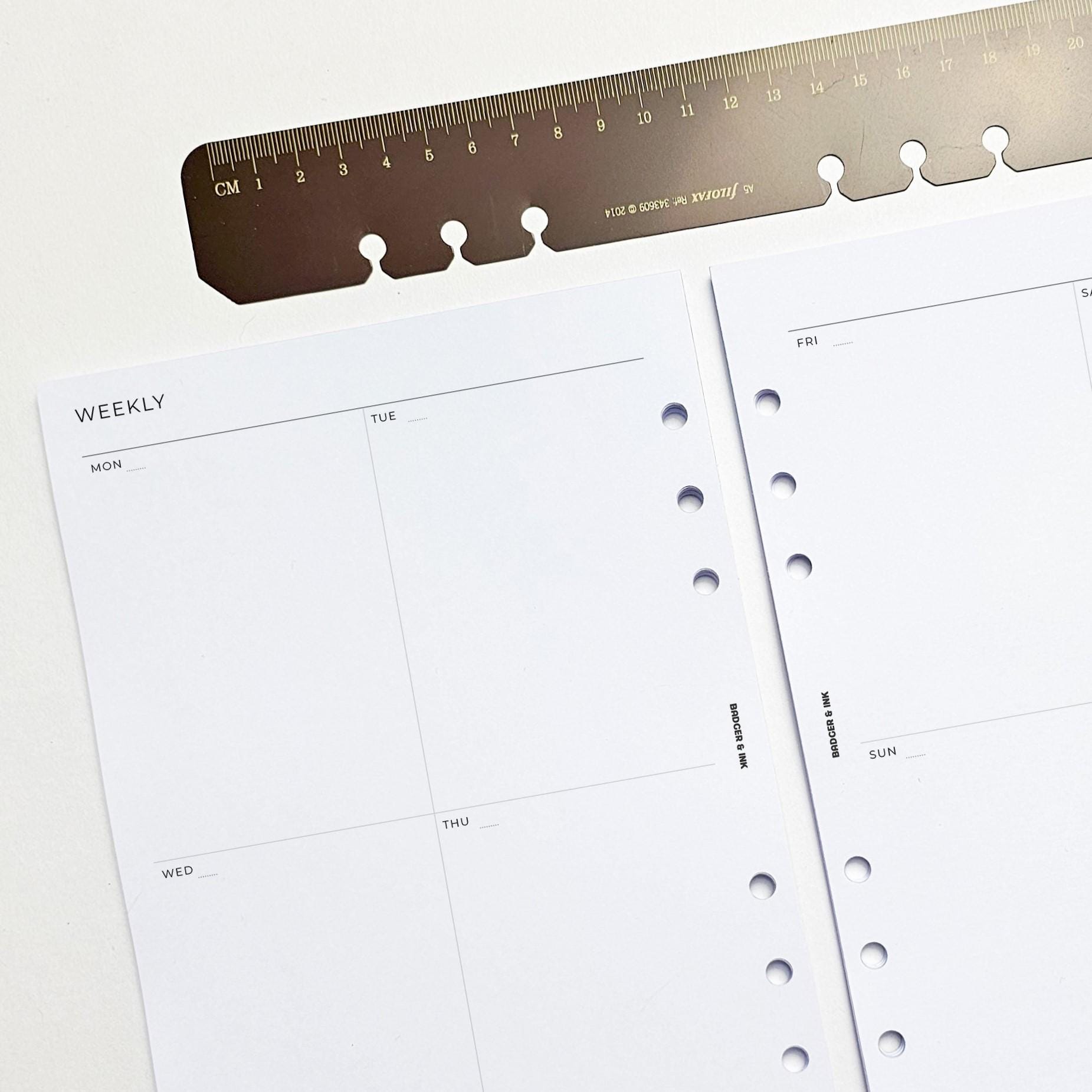 Weekly A5 Planner Inserts | Filofax 6 Ring Binder | Undated Week on Two ...