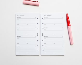 PRINTED Personal Gift Tracker Planner Inserts