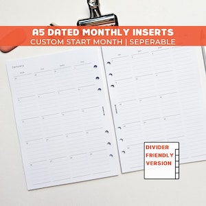 Dated Monthly A5 Planner Inserts | Filofax 6 Ring Binder | 2026 Diary | Double Page