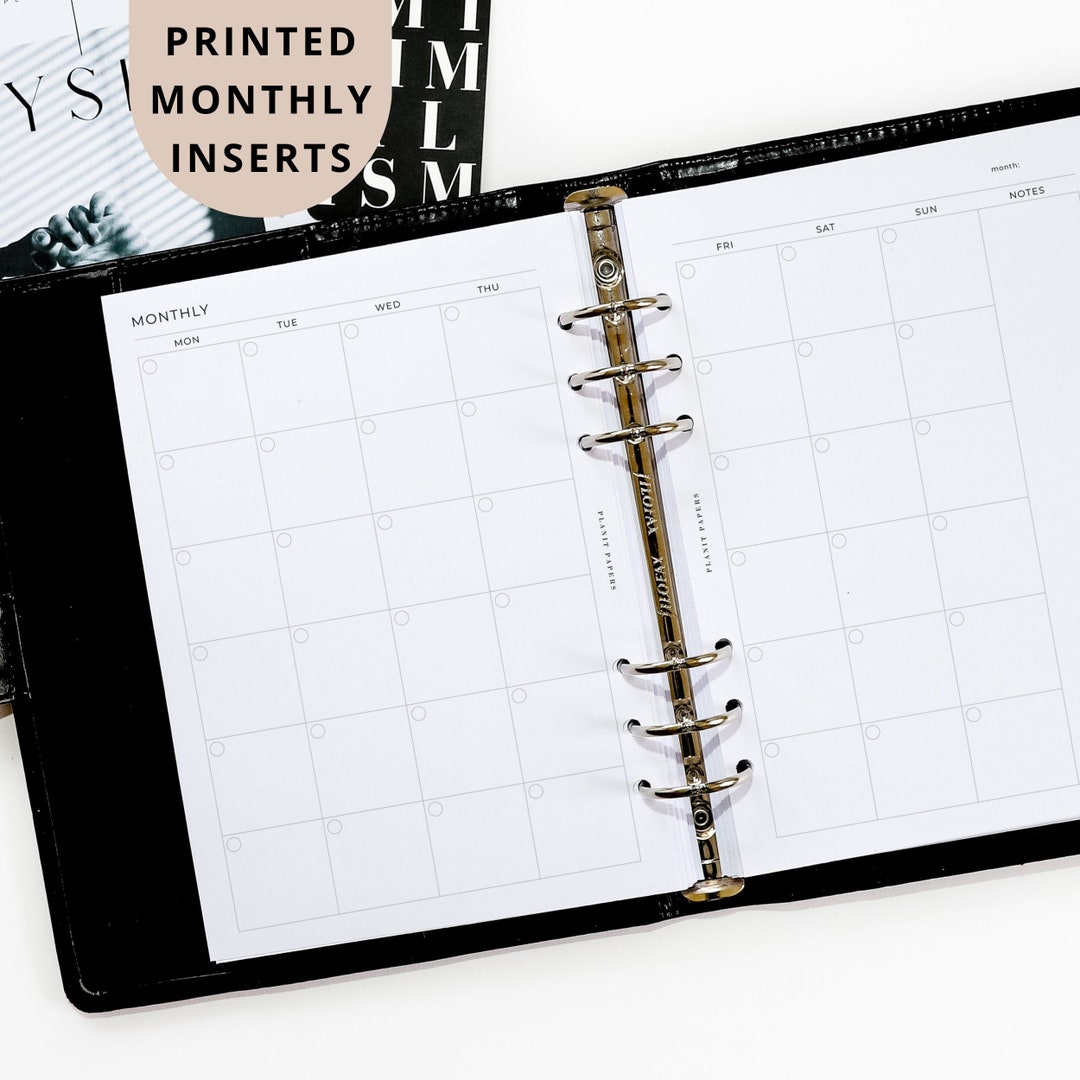 PRINTED A5 Monthly Planner Inserts Separable 6 Ring Binder Disc Agenda