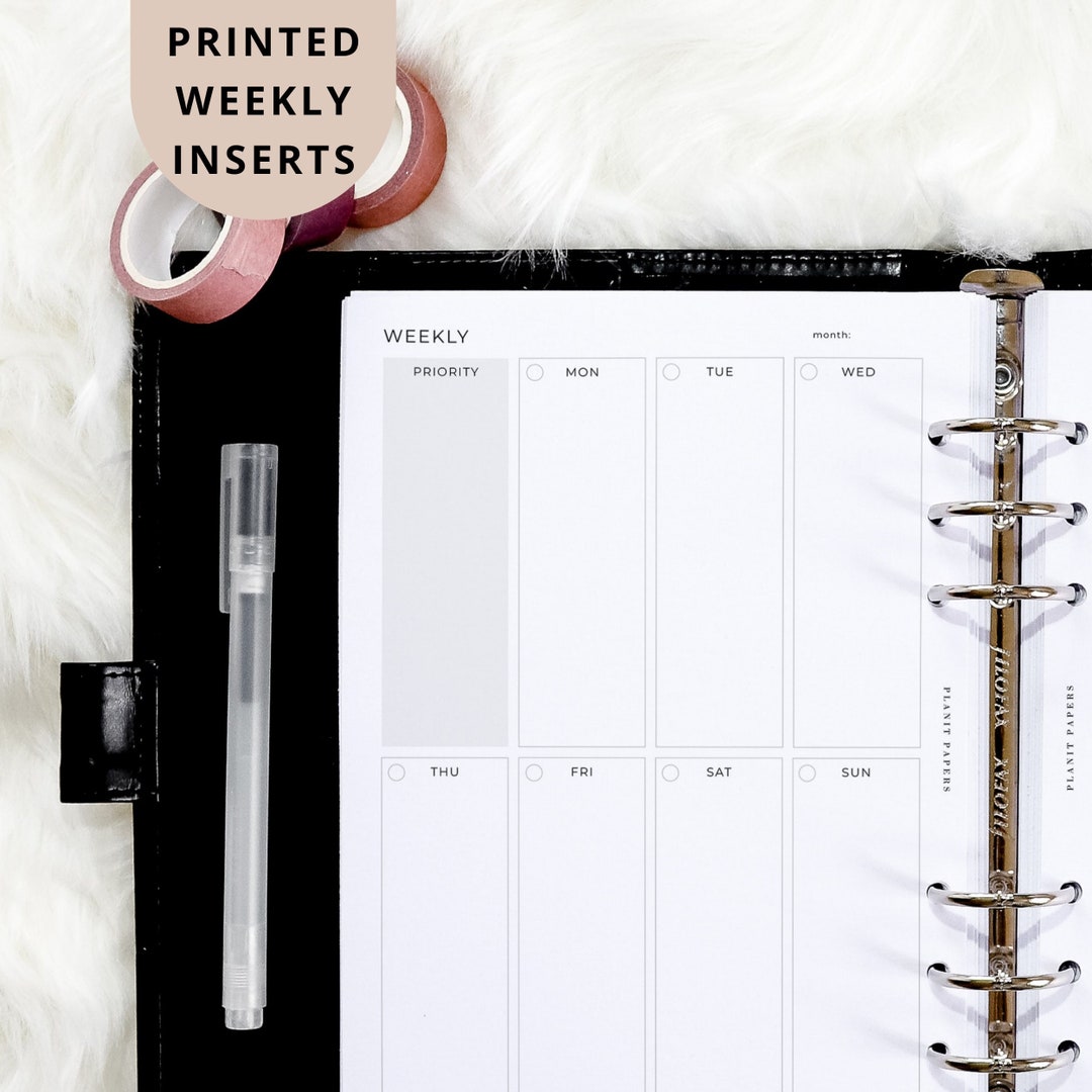 PRINTED A5 Weekly Planner Inserts 6 Ring Organiser Undated Weekly