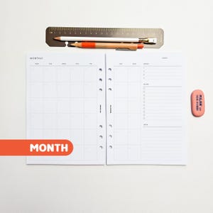 Monthly A5 Planner Inserts | Filofax 6 Ring Binder | Undated Month on Two Pages