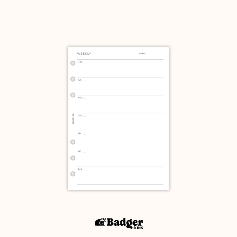 Weekly A5 Planner Inserts | Filofax 6 Ring Binder | Undated Week on One ...