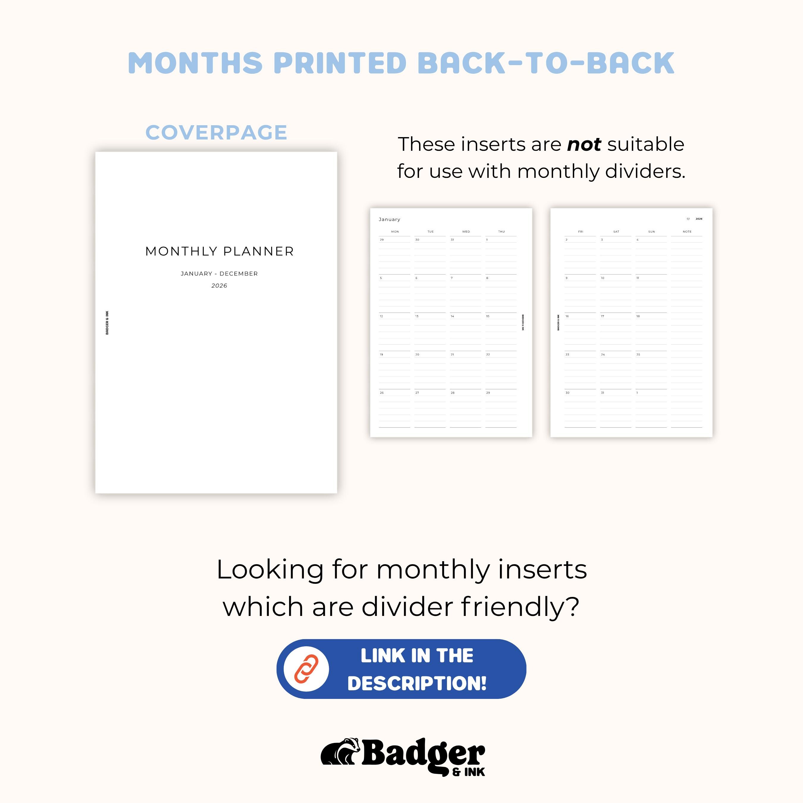 Monthly A5 Planner Inserts | Filofax 6 Ring Binder | Dated 2026 Diary ...