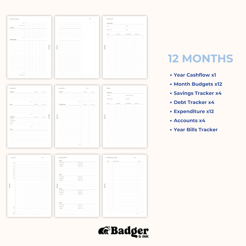 a set of twelve months planner pages with the text 12 months
