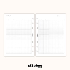 Monthly A5 Planner Inserts | Filofax 6 Ring Binder | Undated Month on ...