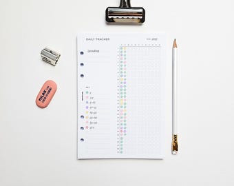 Yearly Daily Habit Tracker A5 Planner Inserts | Filofax 6 Ring Binder | Year Goals