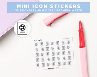 Passport Planner Stickers | Travel, ID Renewal Reminder, Holiday, Trip Mini Icon Sticker Sheet