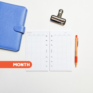 PRINTED Personal Monthly Planner Inserts | Separable | 6 Ring Binder | Agenda Refill | Undated | Grid Calendar | Month on Two Pages | MO2P
