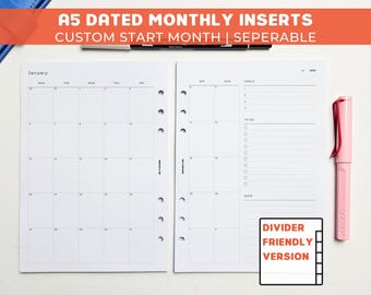 Dated Monthly A5 Planner Inserts | Filofax 6 Ring Binder | 2026 Diary | Double Page