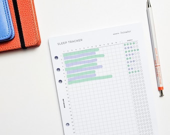 Monthly Sleep Tracker A5 Planner Inserts | Filofax 6 Ring Binder | Wellness Journal