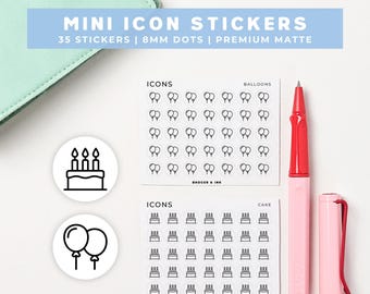 Birthday Planner Stickers | Cake, Balloons, Party, Mini Icon Sticker Sheet