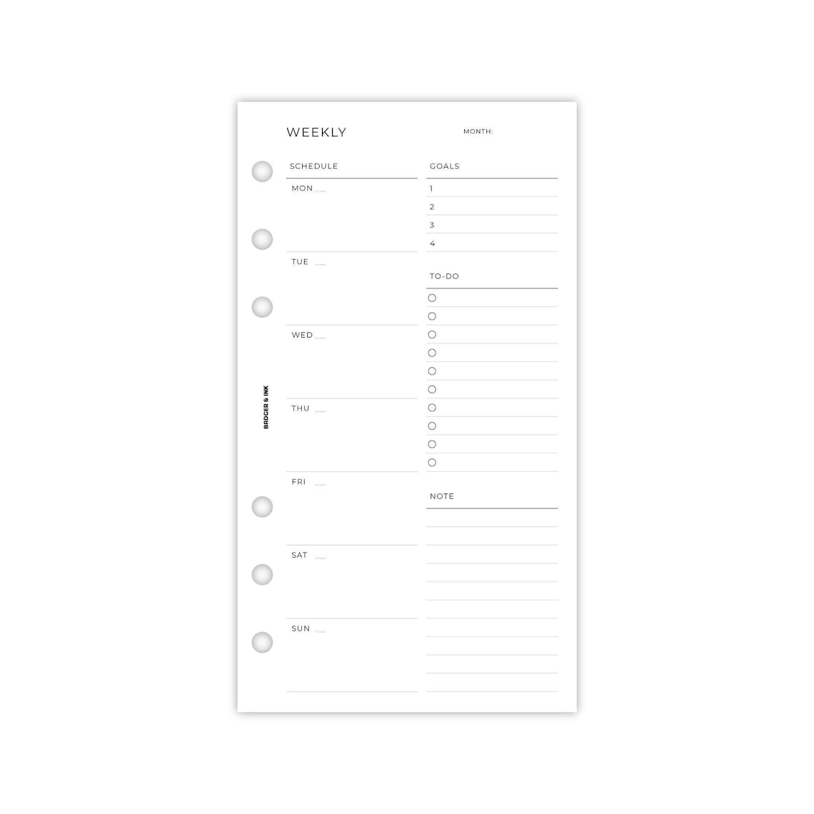 Weekly Planner Inserts | Personal Filofax 6 Ring Binder | Undated Week ...