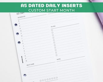 Daily A5 Planner Inserts | Filofax 6 Ring Binder | Dated 2026 Diary