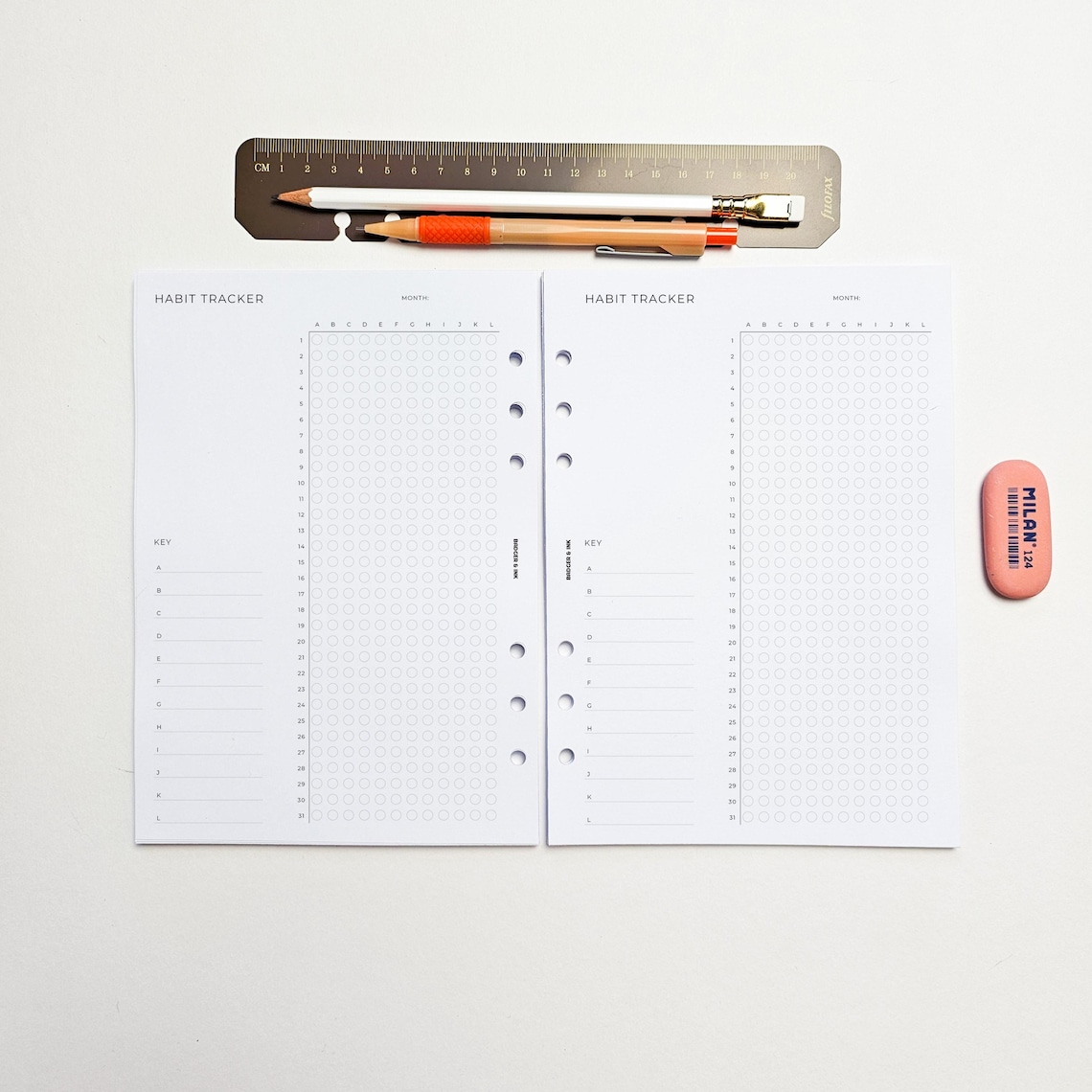 Habit Tracker Grid A5 Planner Inserts | Filofax 6 Ring Binder | Year in ...