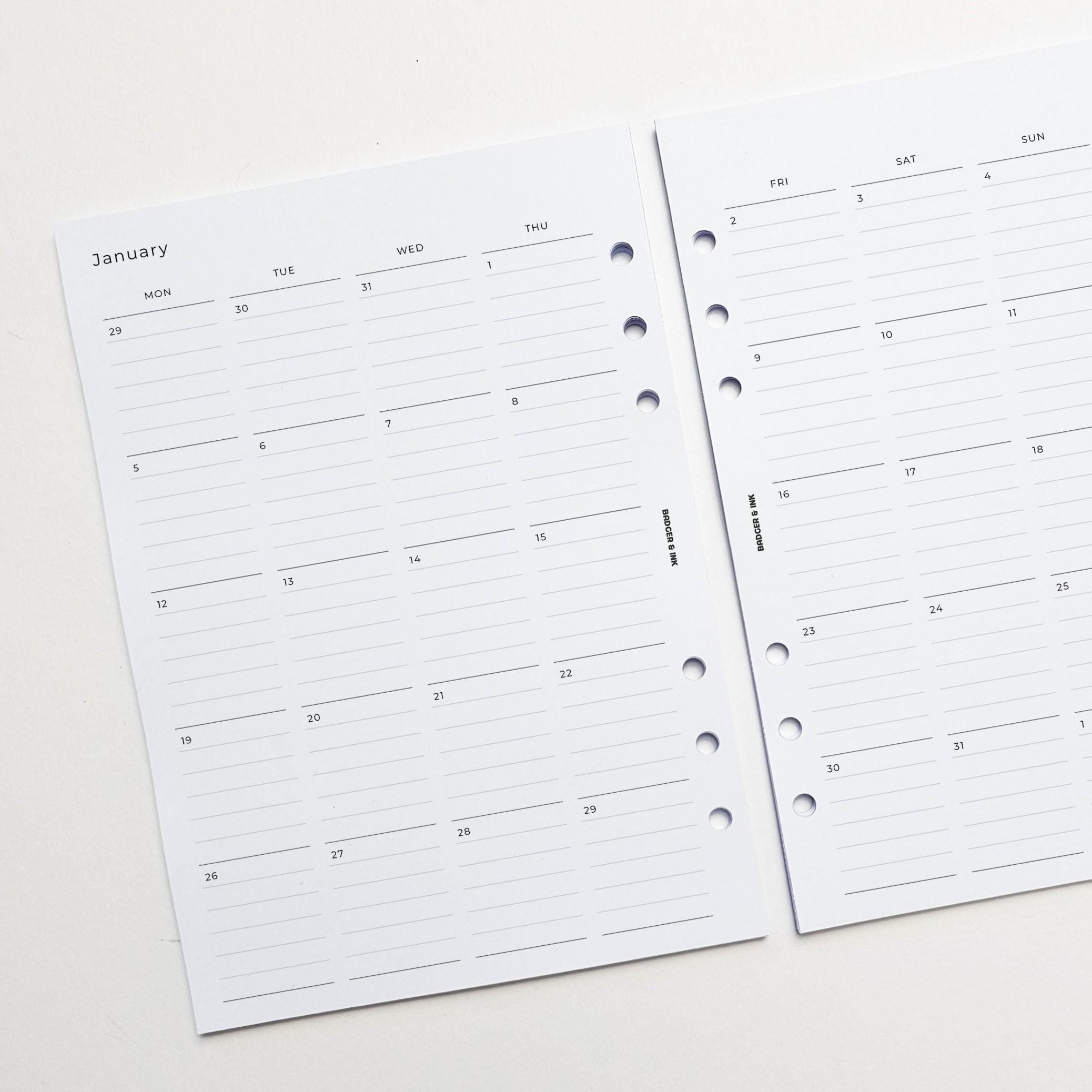 Monthly A5 Planner Inserts | Filofax 6 Ring Binder | Dated 2026 Diary ...